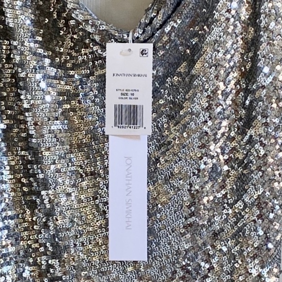 Jonathan Simkhai Silver Finley All Over Sequined Lined Dress Gown IT44 - Picture 6 of 16